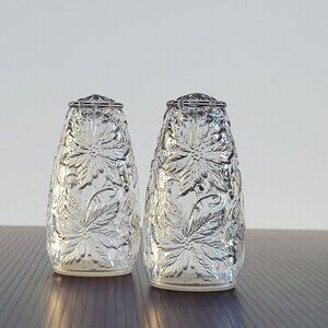 Princess House Fantasia Glass Salt & Pepper Shakers, Pressed Floral Design
